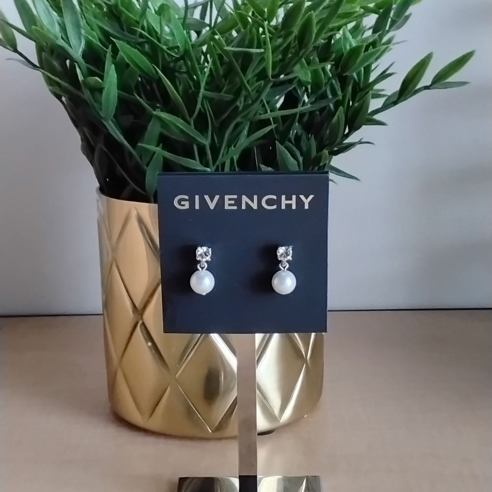 Givenchy Silver and White Drop Earrings